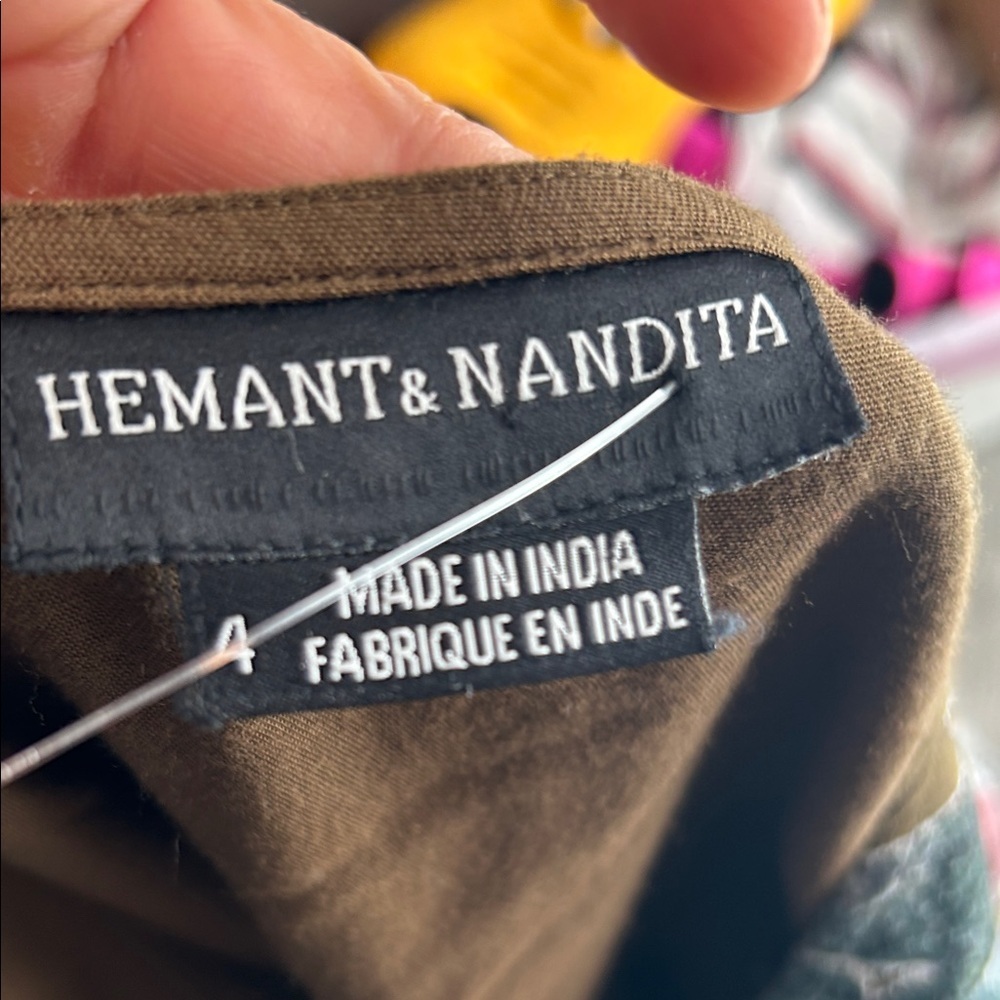 Hemant & Nandita Women’s Candida Olive Green Midi Dress Size 4 - Picture 2 of 11